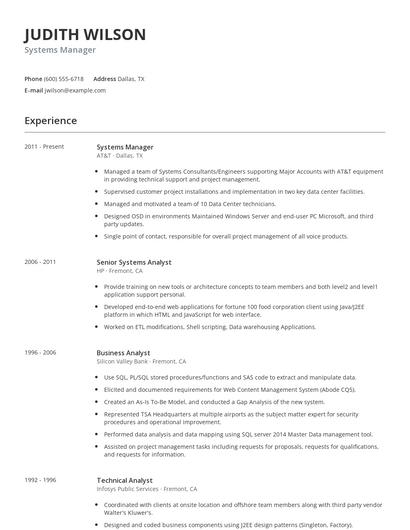 Systems Manager Resume