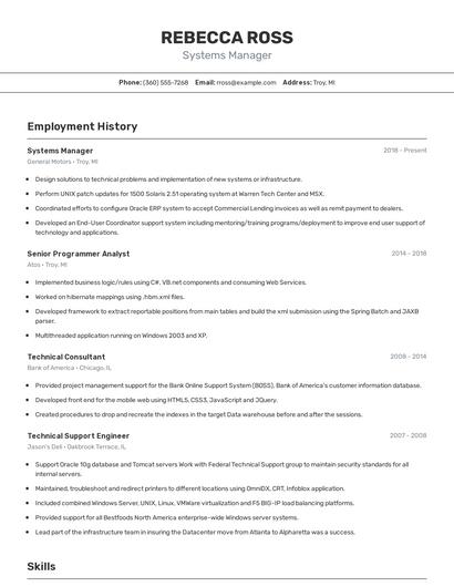 Systems Manager Resume