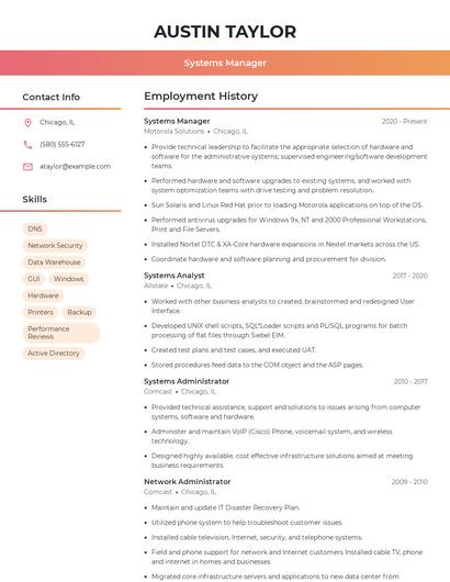 Systems Manager Resume