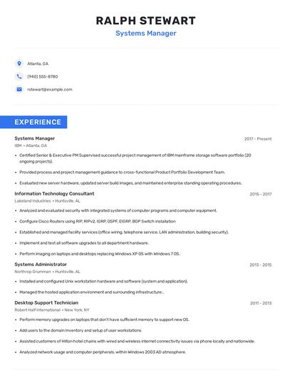 Systems Manager Resume