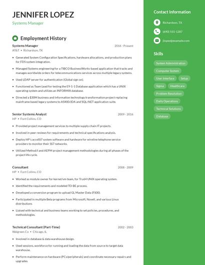 Systems Manager Resume