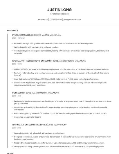 Systems Manager Resume