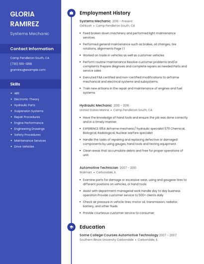 Systems Mechanic Resume