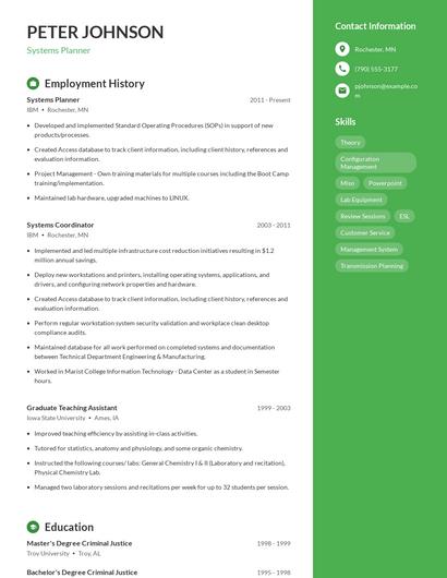 Systems Planner Resume