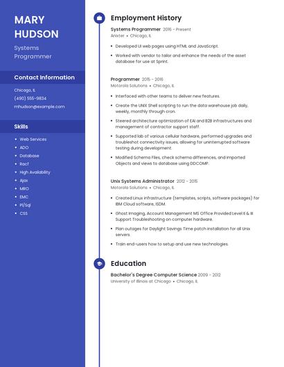 Systems Programmer Resume