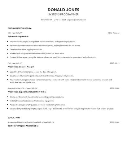 Systems Programmer Resume