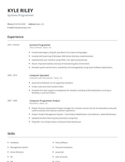 Systems Programmer Resume