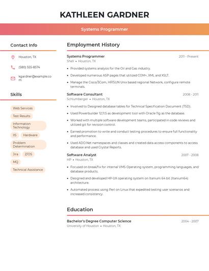 Systems Programmer Resume