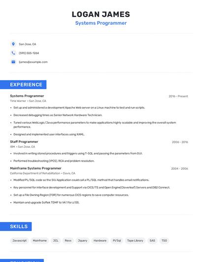 Systems Programmer Resume