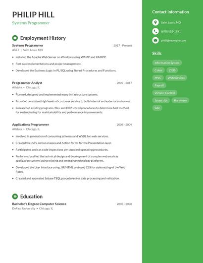 Systems Programmer Resume