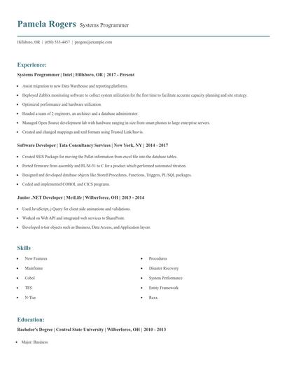 Systems Programmer Resume