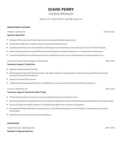 Systems Specialist Resume