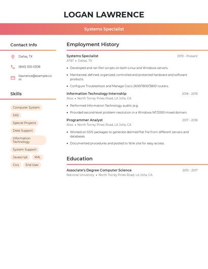 Systems Specialist Resume