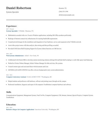 Systems Specialist Resume