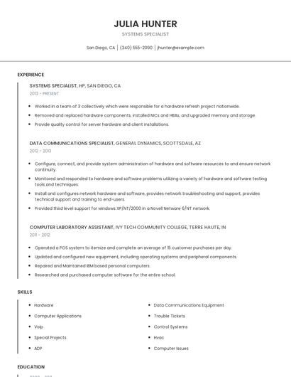Systems Specialist Resume