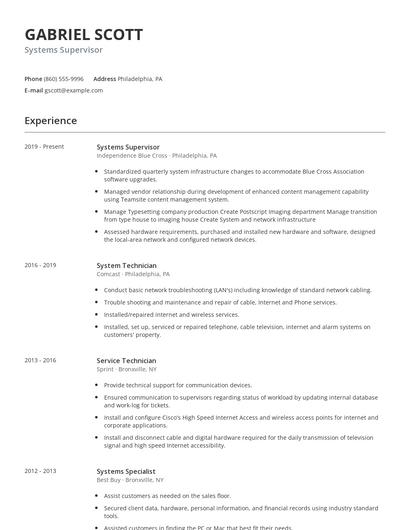 Systems Supervisor Resume