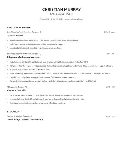 Systems Support Resume