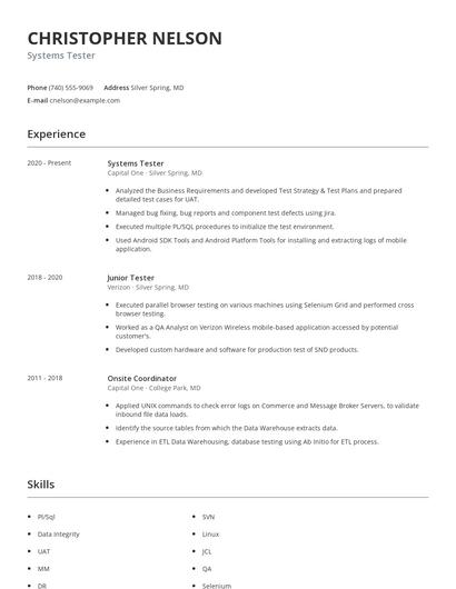 Systems Tester Resume