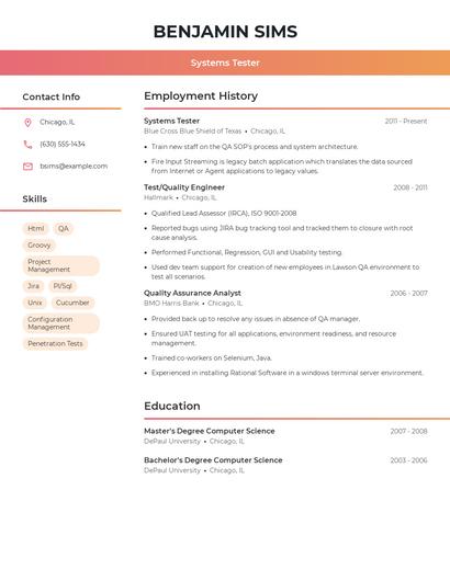 Systems Tester Resume