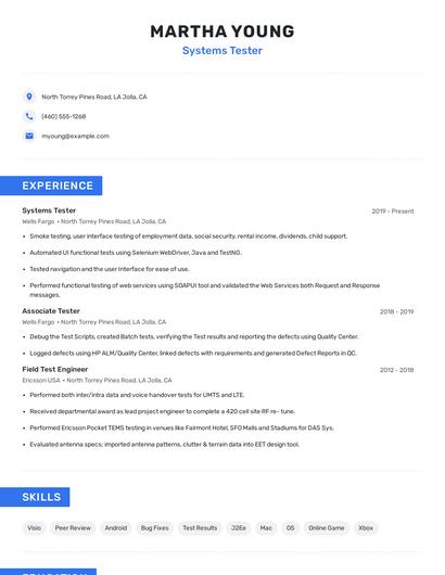 Systems Tester Resume