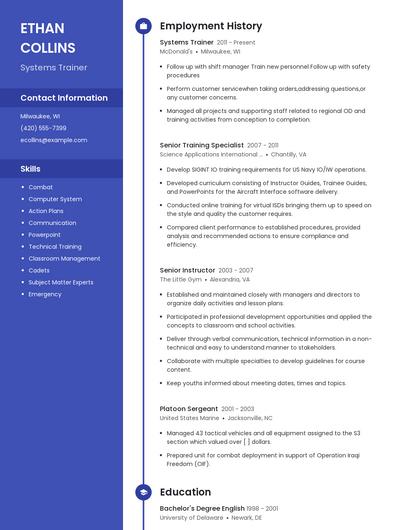 Systems Trainer Resume