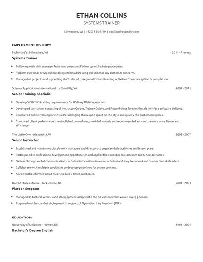 Systems Trainer Resume
