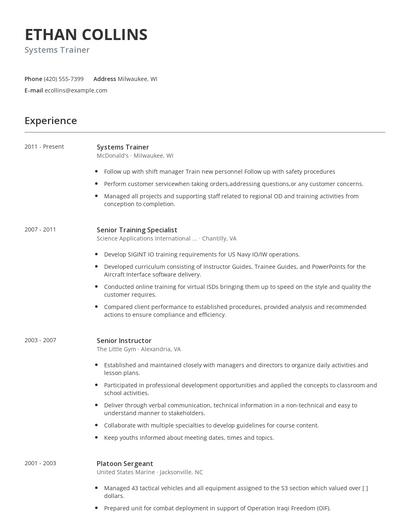 Systems Trainer Resume