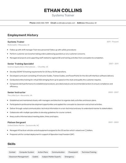 Systems Trainer Resume