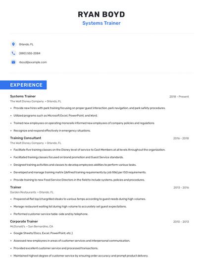Systems Trainer Resume