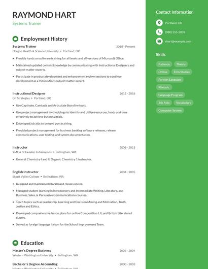 Systems Trainer Resume