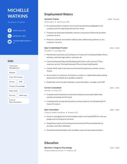 Systems Trainer Resume