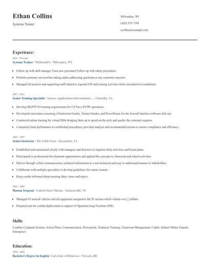 Systems Trainer Resume