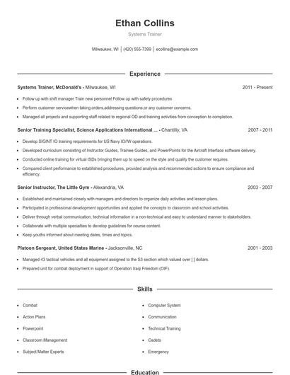 Systems Trainer Resume