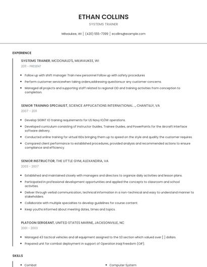 Systems Trainer Resume