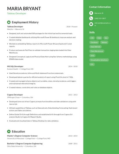 Tableau Developer Resume