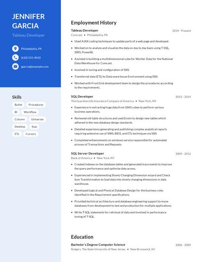 Tableau Developer Resume