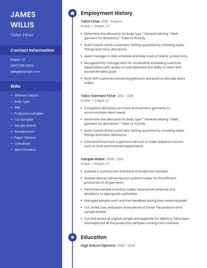 Tailor Fitter Resume