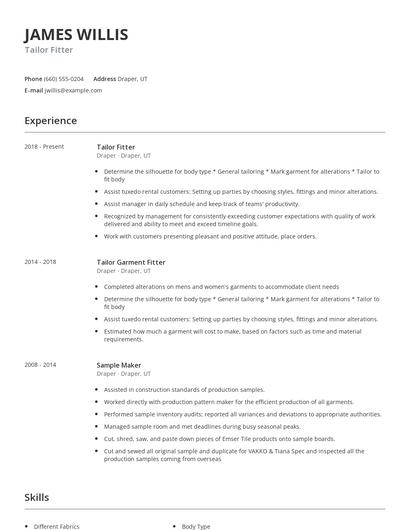 Tailor Fitter Resume