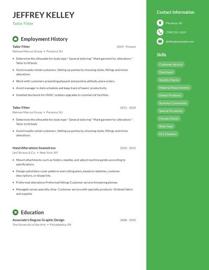 Tailor Fitter Resume