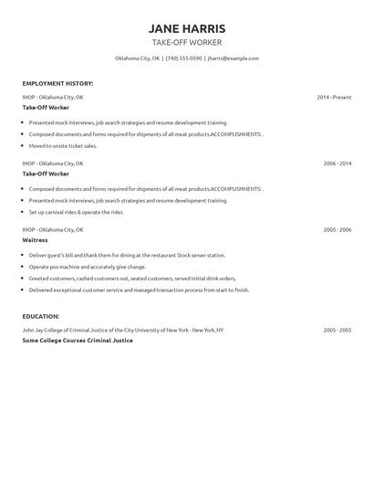 Take-Off Worker Resume