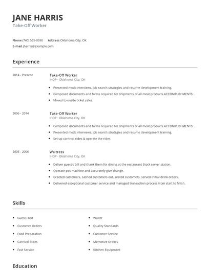 Take-Off Worker Resume