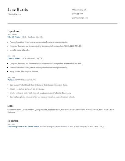 Take-Off Worker Resume