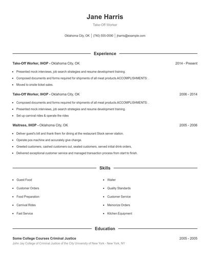 Take-Off Worker Resume
