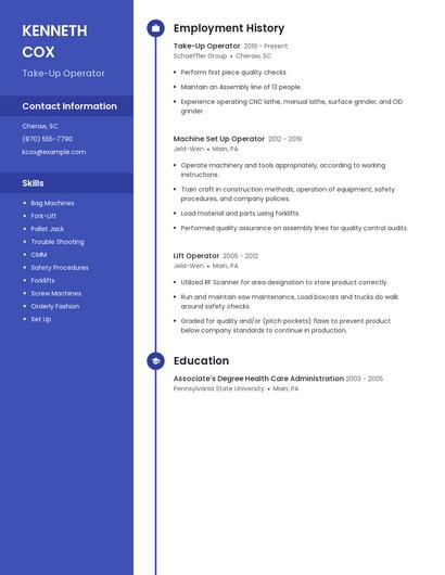 Take-Up Operator Resume