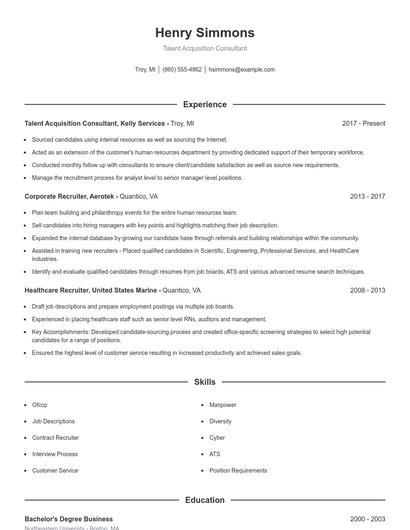 Talent Acquisition Consultant Resume