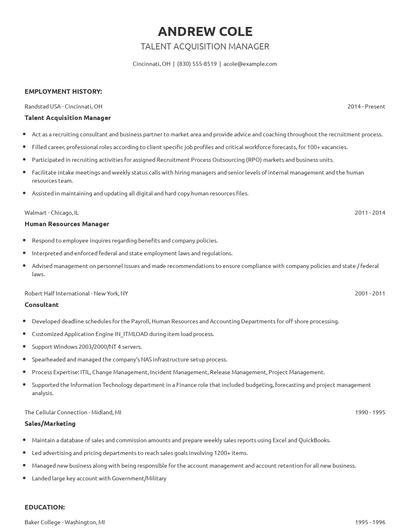 Talent Acquisition Manager Resume