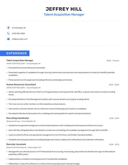 Talent Acquisition Manager Resume