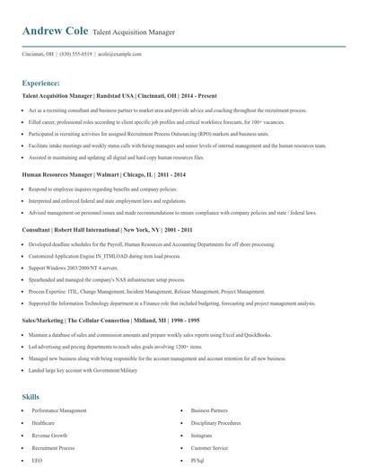 Talent Acquisition Manager Resume