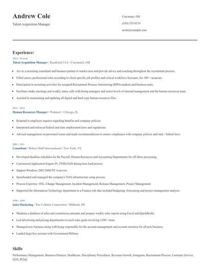 Talent Acquisition Manager Resume