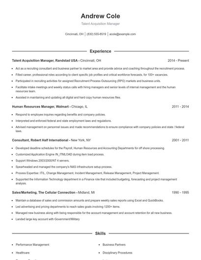 Talent Acquisition Manager Resume
